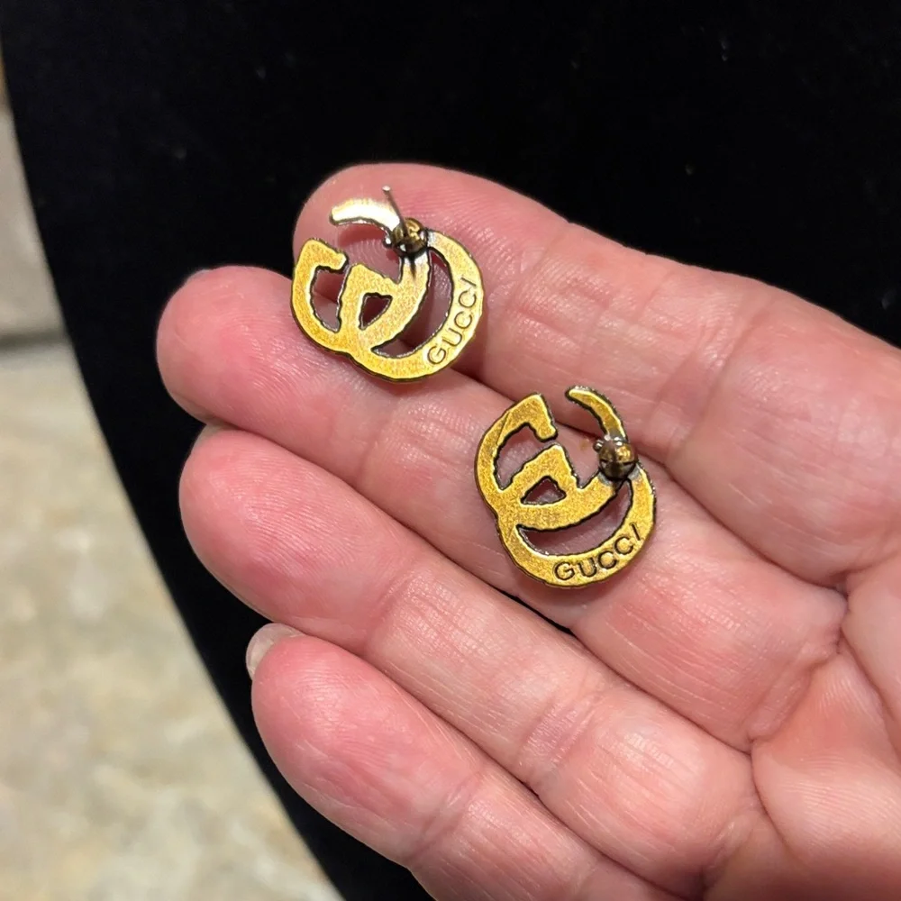 Gold GG Logo Stud Earrings - Picture 3 of 4